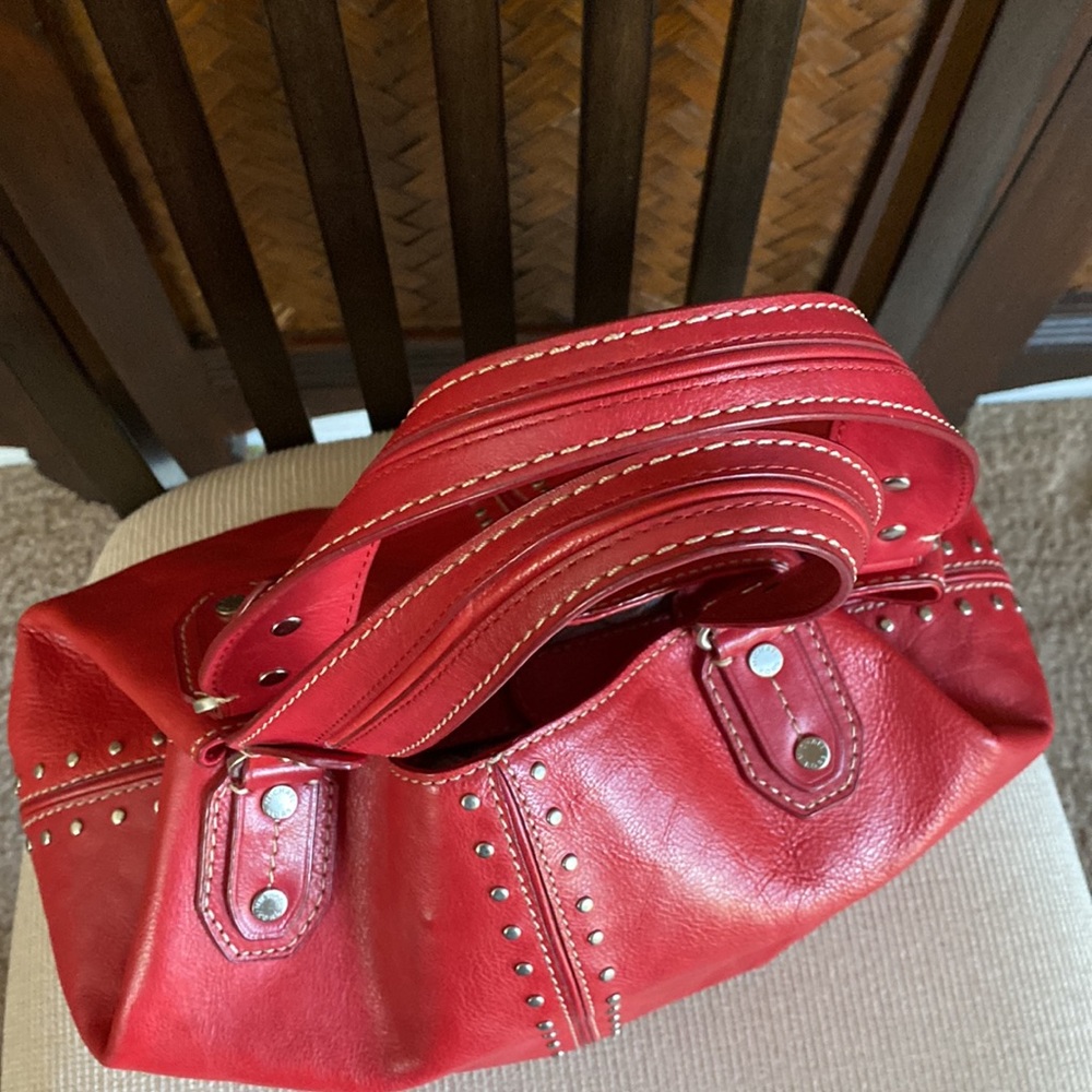 MICHAEL KORS - Red Pebble Leather Studded Handbag - Picture 7 of 10